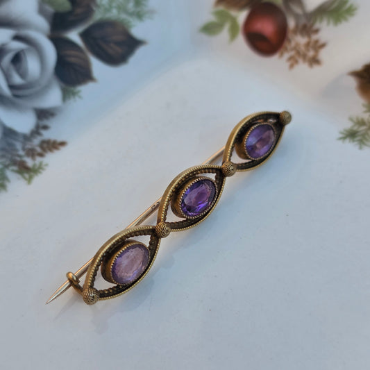 Antieke 14k/20k broche amethist