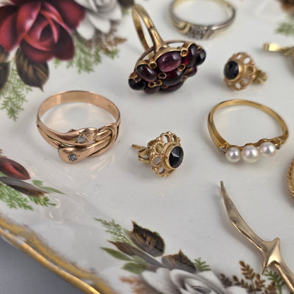 Vintage 14k gouden oorstekers granaat bloem