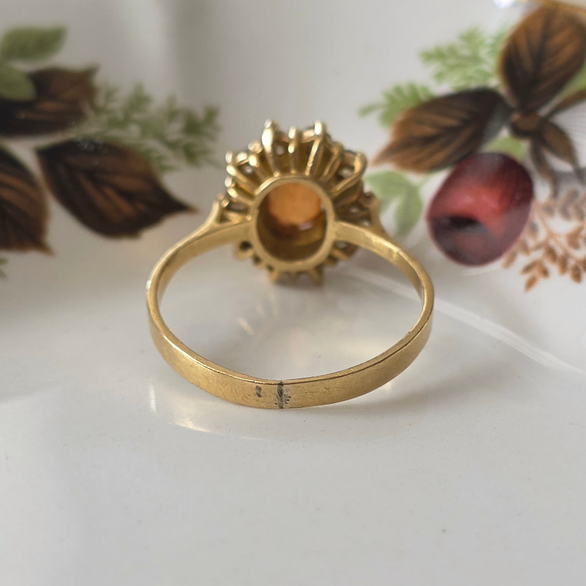Vintage 18k gouden ring met citrien en kwarts