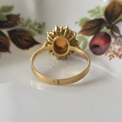 Vintage 18k gouden ring met citrien en kwarts