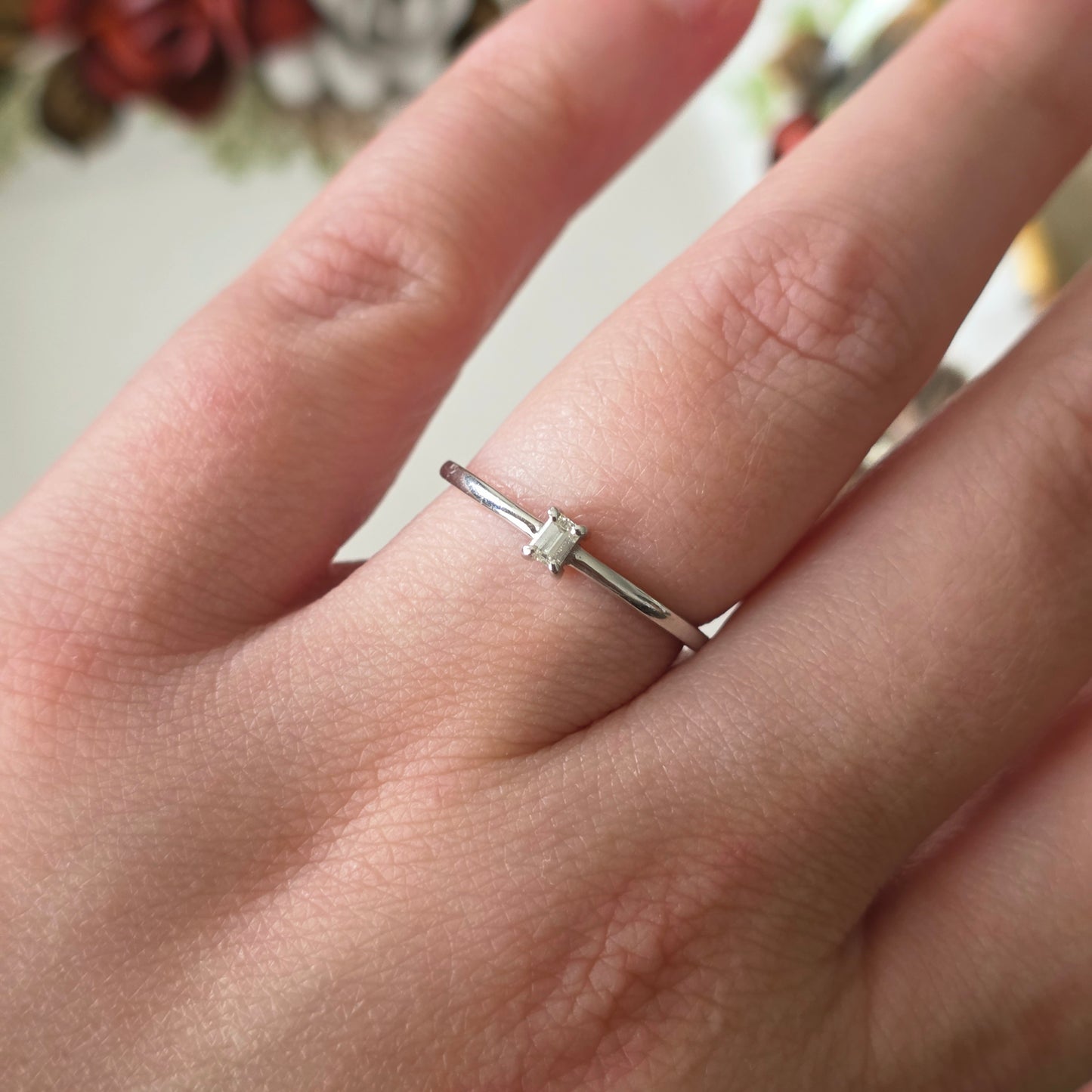 Vintage 14k witgouden ring met diamant baguette