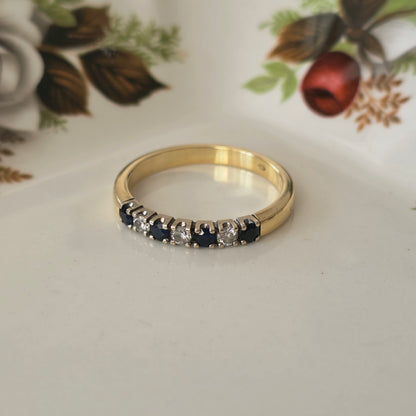 Vintage 14k gouden ring met saffier en diamant 0.12ct