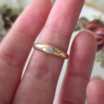 Vintage 14k gouden gypsy ring old european cut diamant 0.1ct