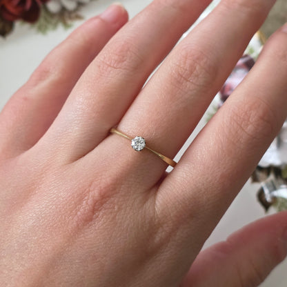 Vintage 14k gouden solitair verlovingsring diamant 0.15ct
