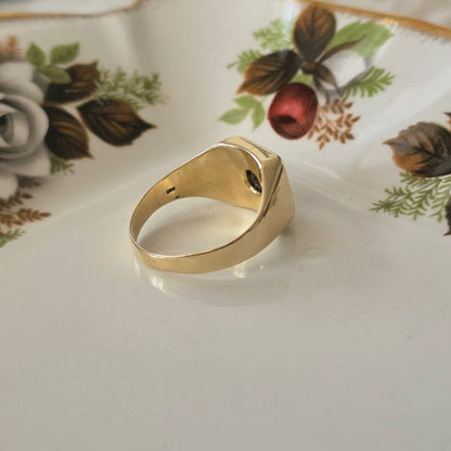 Vintage 14k gouden zegelring met onyx en diamant