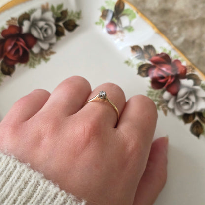 Vintage 14k gouden solitair verlovingsring diamant 0.1ct