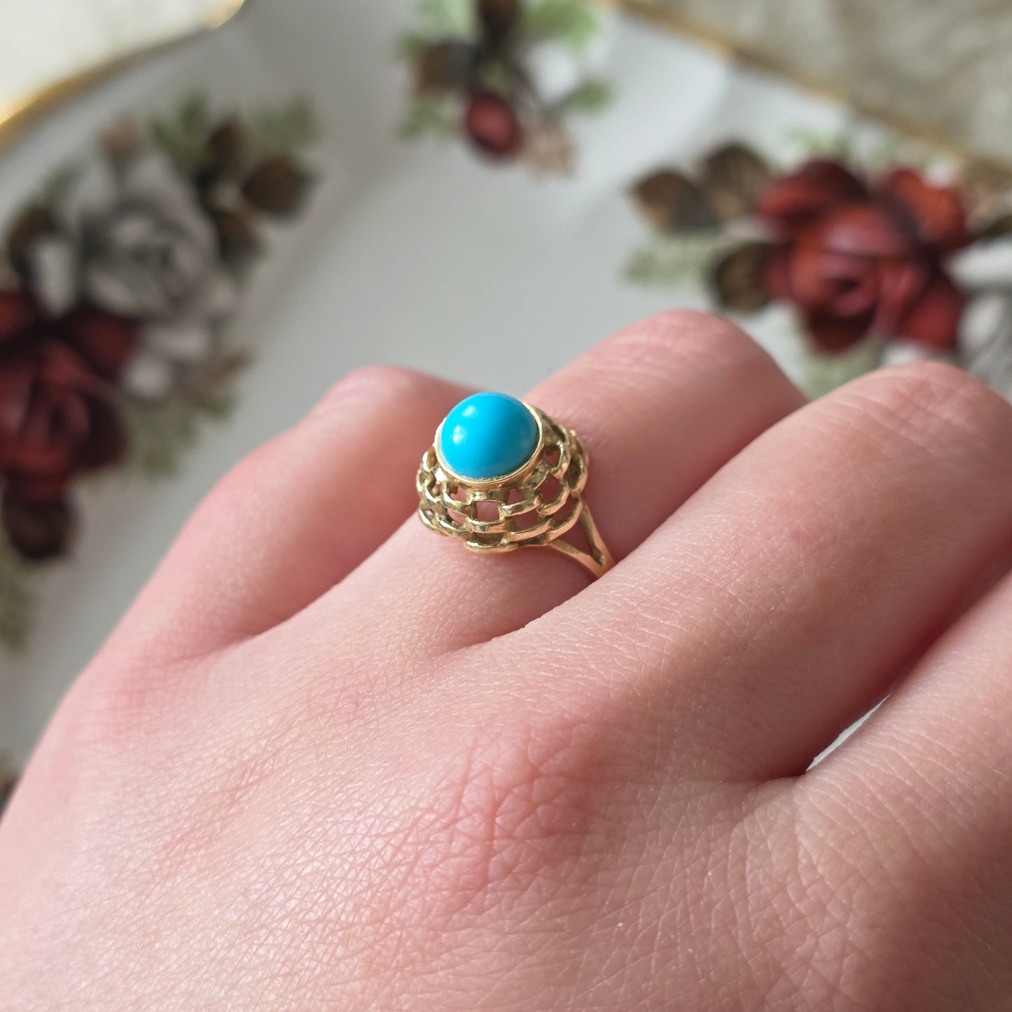 Vintage 14k ring met imitatie turquoise