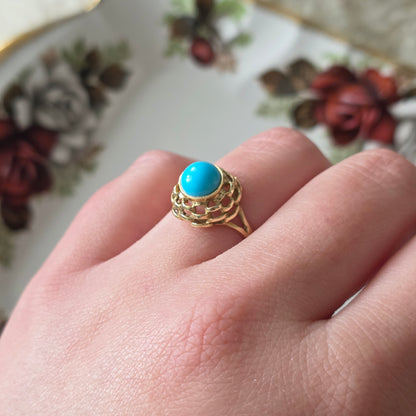 Vintage 14k ring met imitatie turquoise