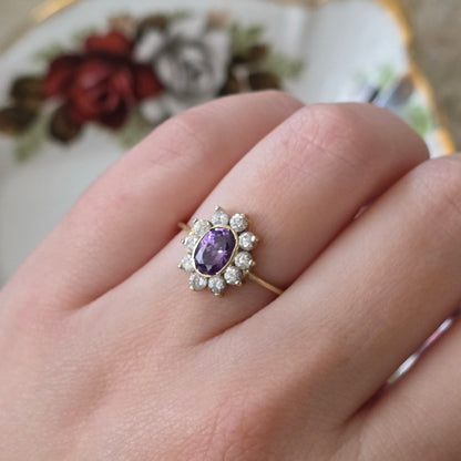 Vintage 14k gold ring with amethyst and white quartz