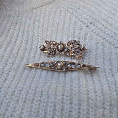 Antieke 14k gouden roosdiamant broche bloemtak en tremblant