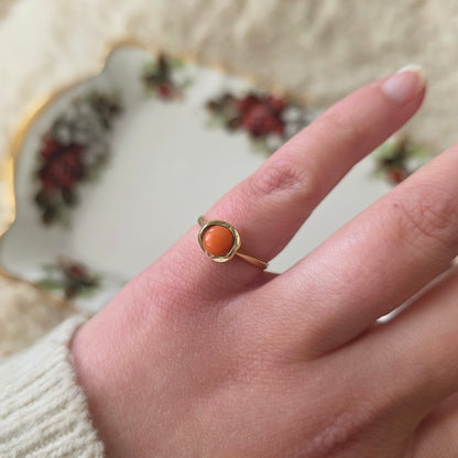 Vintage 14k gouden ring bloedkoraal