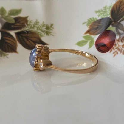 Vintage 14k gouden ring met ster saffier en diamanten