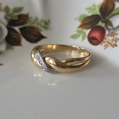 Vintage 14k gold ring diamond braid