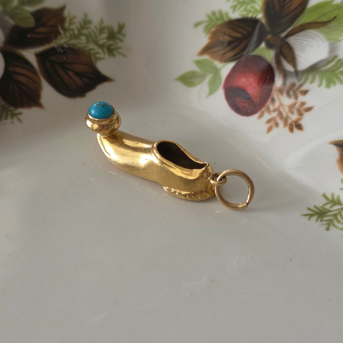 Vintage 18k gouden hanger schoen turquoise