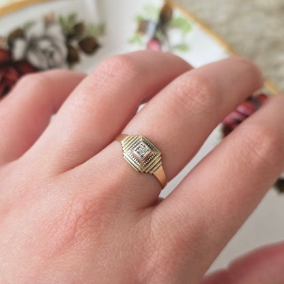 Vintage 14k gouden Art Deco ring diamant 0.03ct