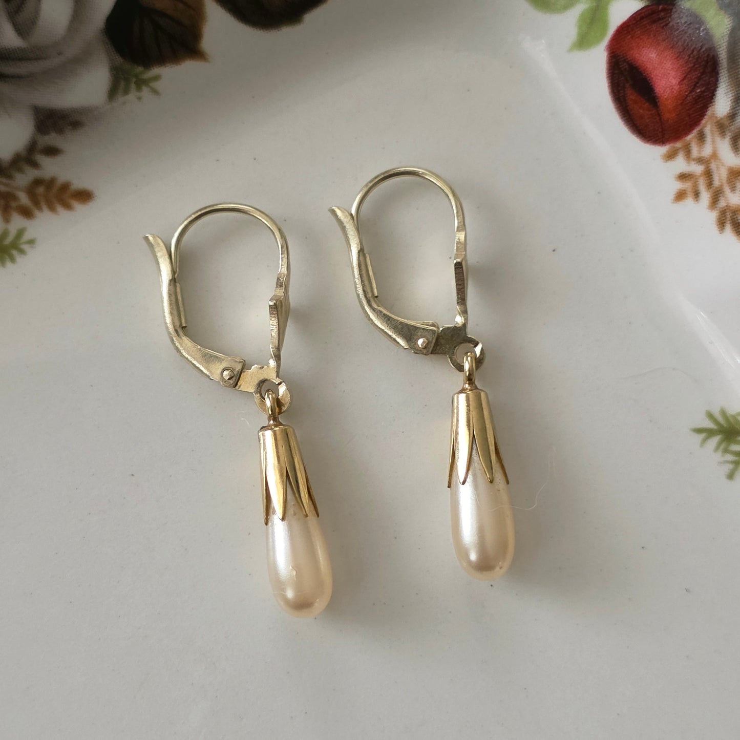 Vintage 14k gouden oorhangers parel dormeuse