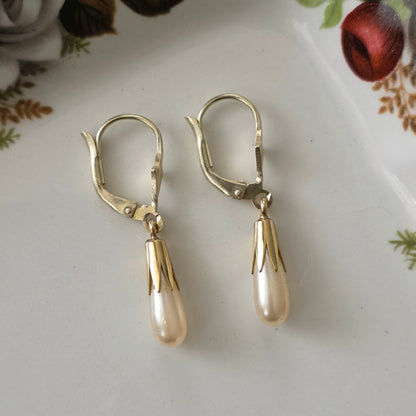 Vintage 14k gouden oorhangers parel dormeuse