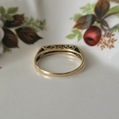 Vintage 14k gouden ring met diamanten en krullen