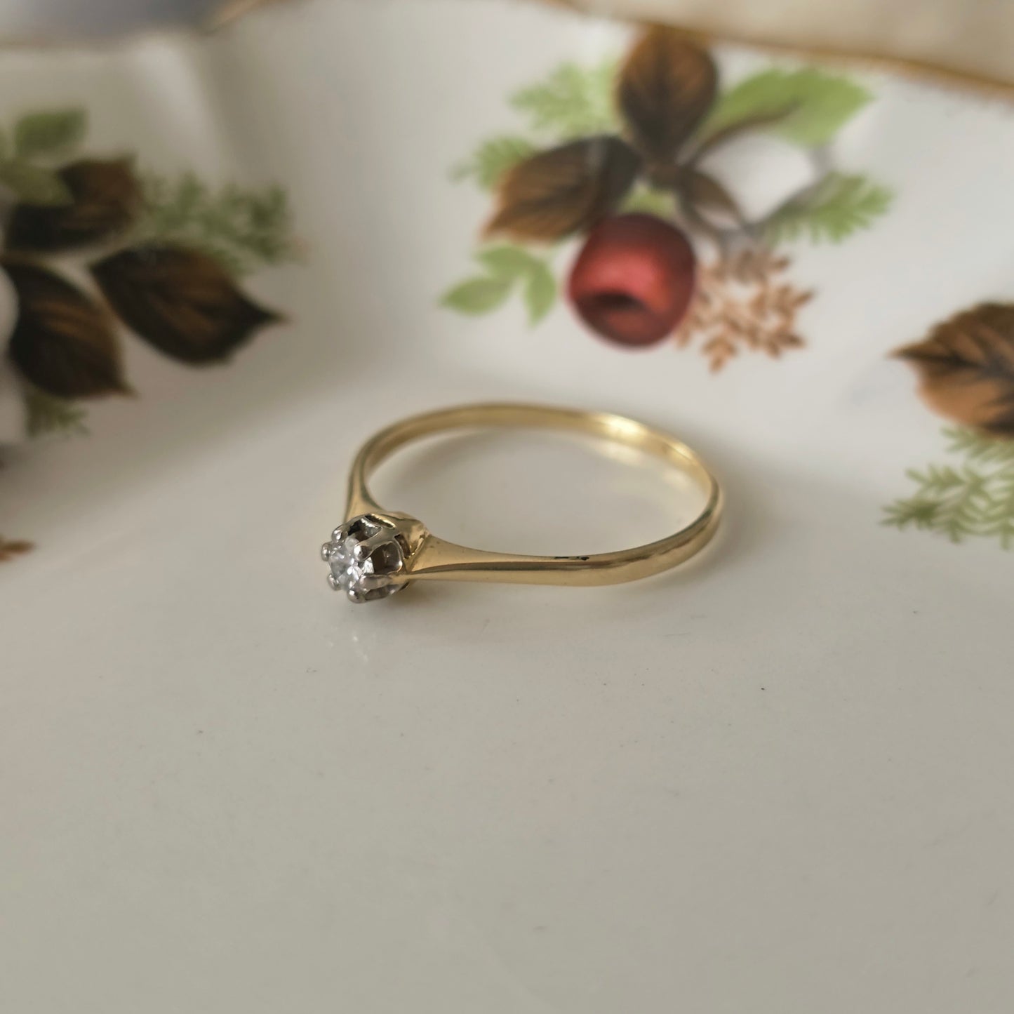 Vintage 14k gouden solitair verlovingsring diamant 0.1ct