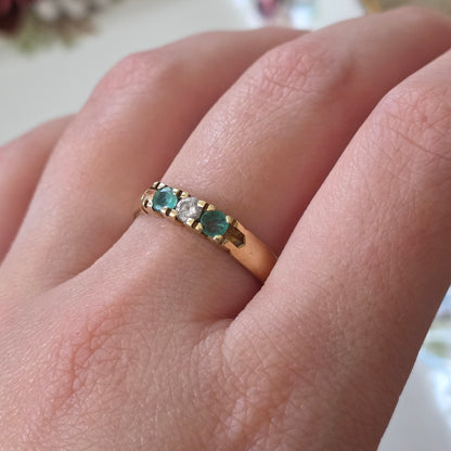 Vintage 14k gouden ring met smaragd en diamant