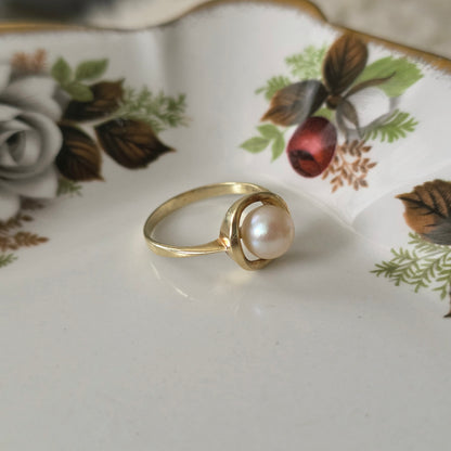 Vintage 14k gouden ring met parel
