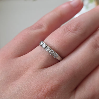 Vintage 14k witgouden ring met 5 diamanten 0.5ct