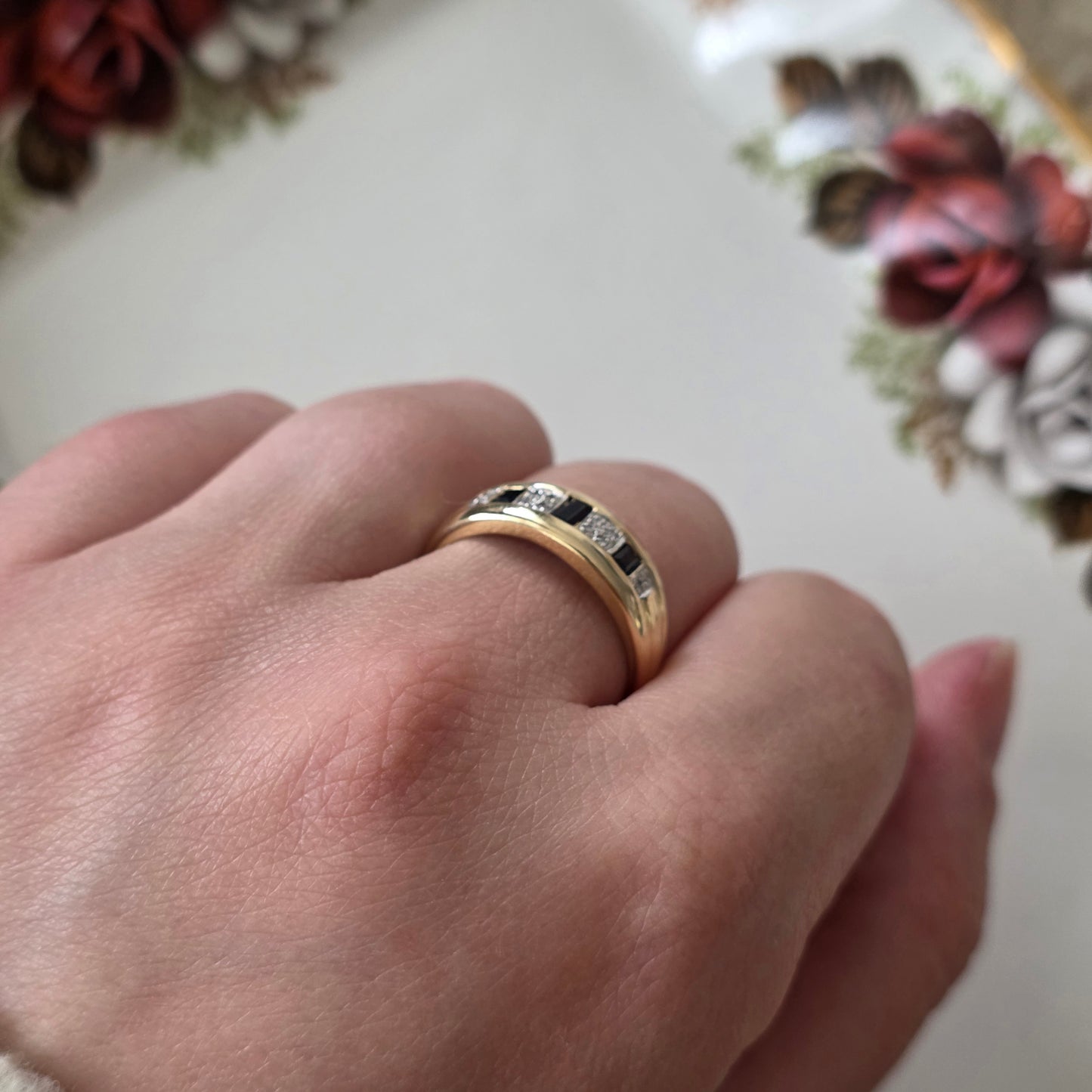 Vintage 14k gouden ring saffier en diamant