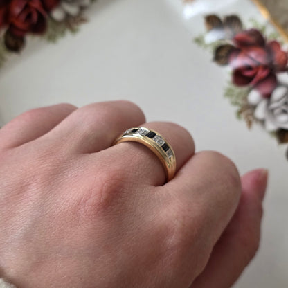 Vintage 14k gouden ring saffier en diamant