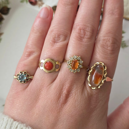 Vintage 18k gouden ring met citrien en kwarts
