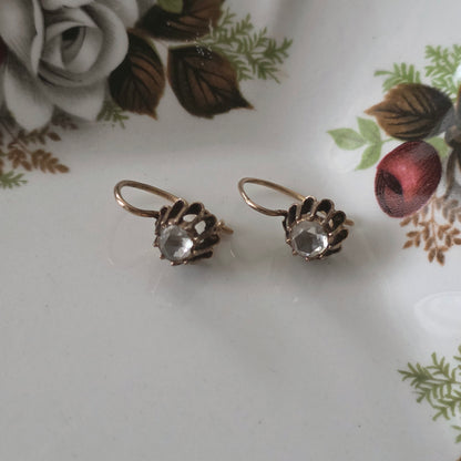 Antique 14k rose gold earrings with rose diamond