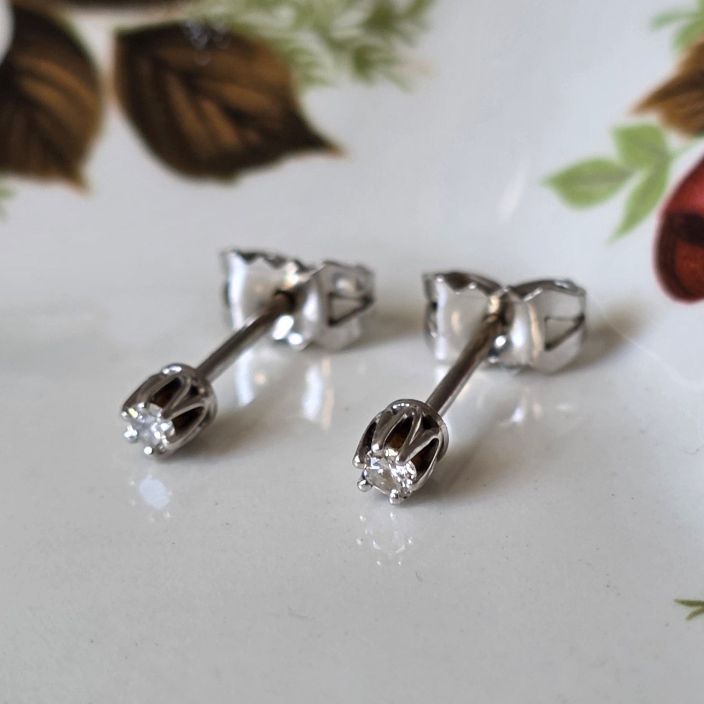 Vintage 14k witgouden oorstekers diamant 0.1ct