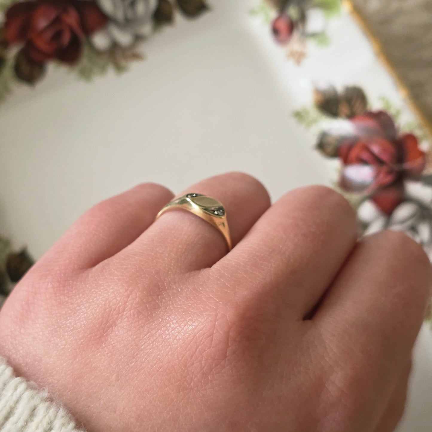 Vintage 14k gouden zegelring diamant