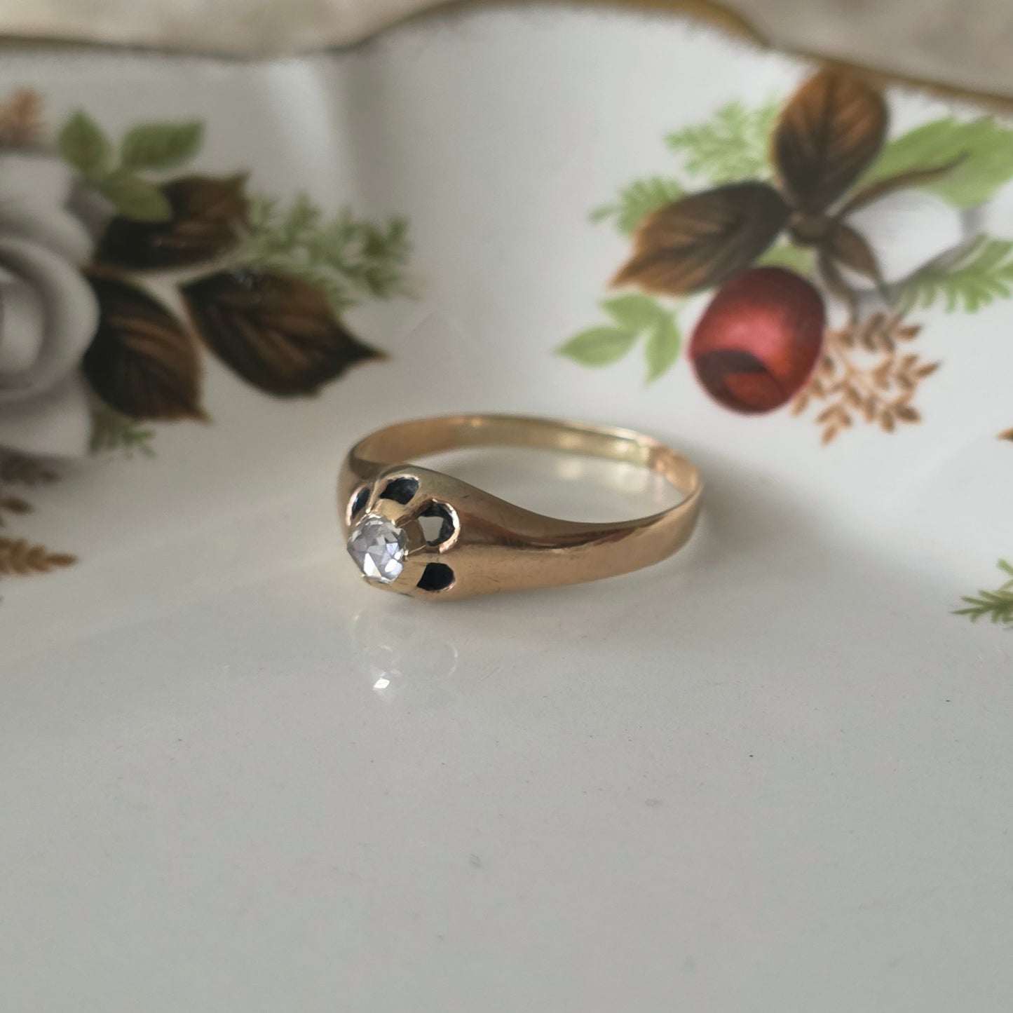Antique 14k gold belcher ring with rose-cut diamond