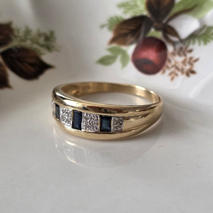 Vintage 14k gouden ring saffier en diamant