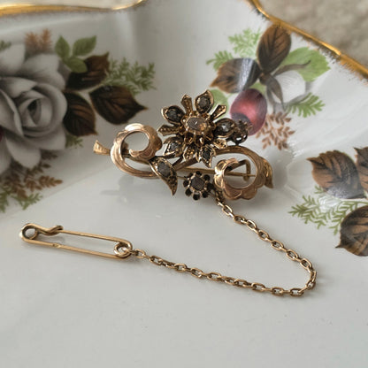 Antieke 14k gouden roosdiamant broche bloemtak