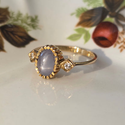 Vintage 14k gouden ring met ster saffier en diamanten