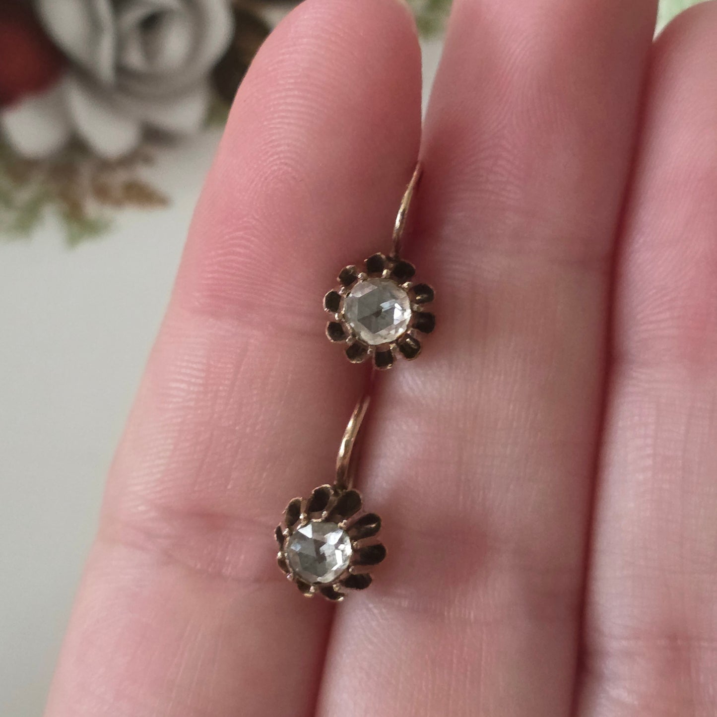 Antique 14k rose gold earrings with rose diamond