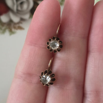 Antique 14k rose gold earrings with rose diamond