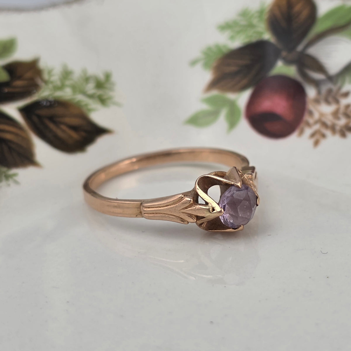 Vintage 14k roségouden ring solitair alexandriet