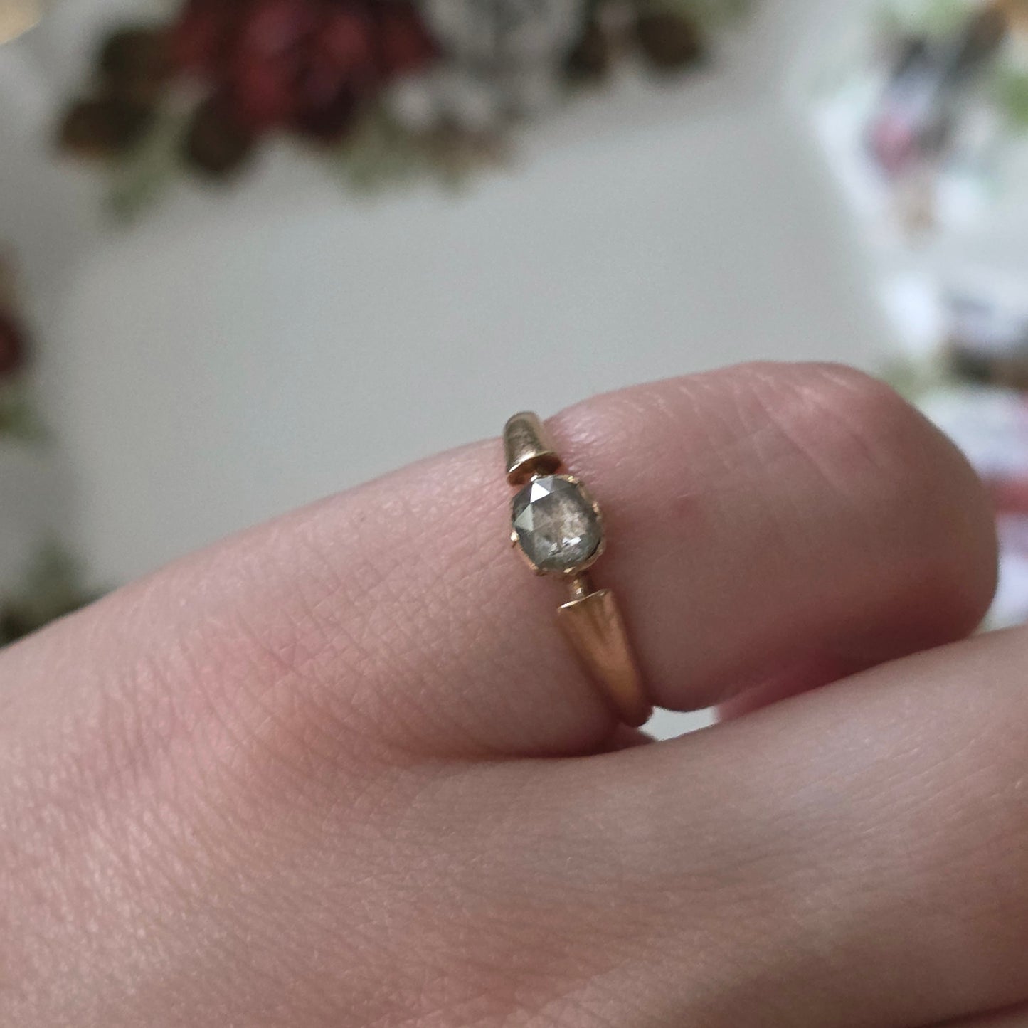 Antieke 14k roségouden ring met roosdiamant