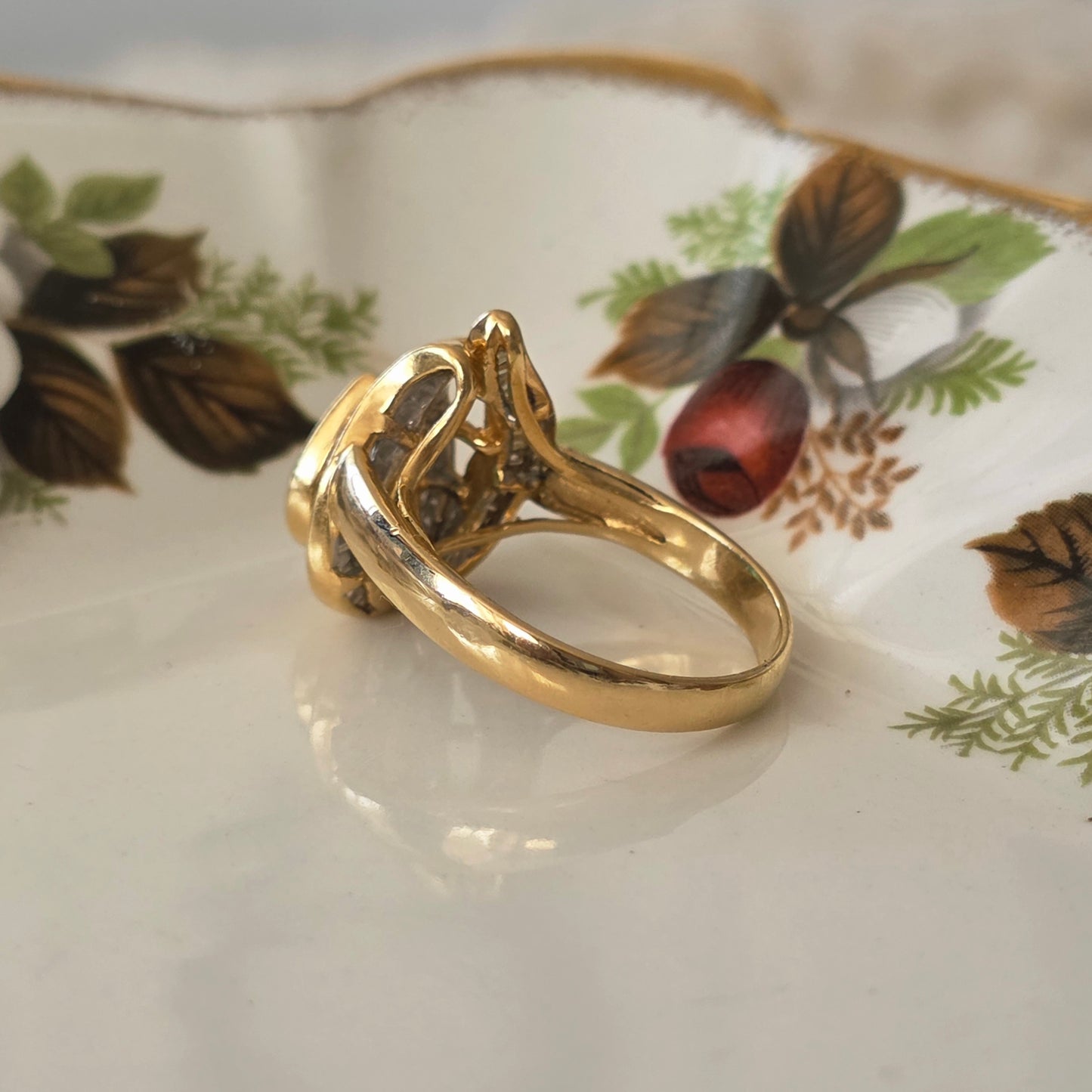 Vintage 18k gouden ring met smaragd en diamanten