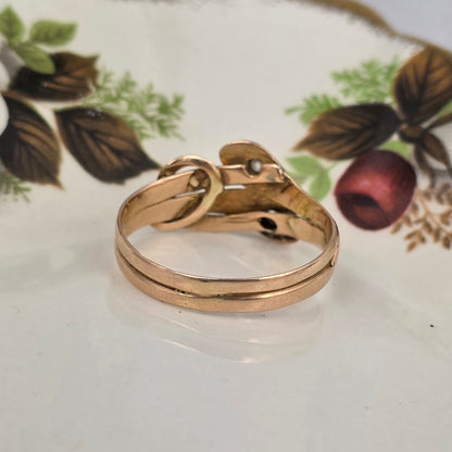 Antique 14k gold snake ring with rose-cut diamond and quartz
