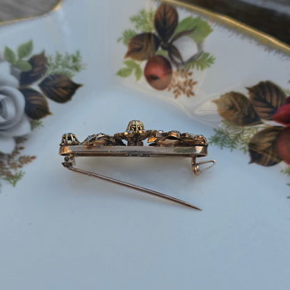Antieke 14k gouden roosdiamant broche bloemtak en tremblant