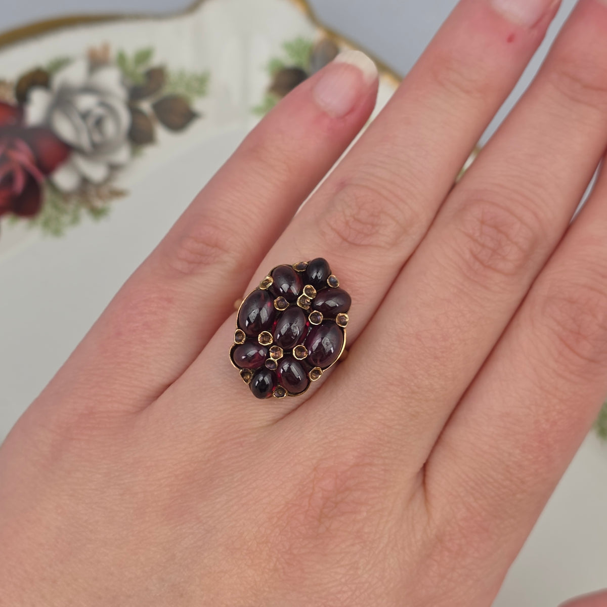 Vintage 14k gouden ring met granaat cabochons
