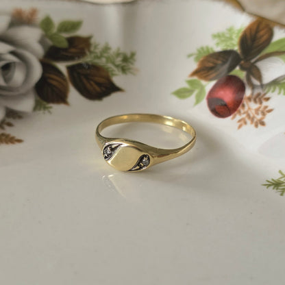Vintage 14k gouden zegelring diamant