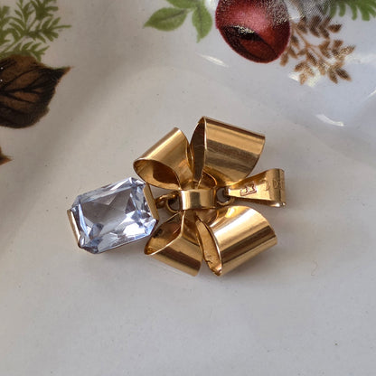 Vintage 18k gouden hanger strik met aquamarijn
