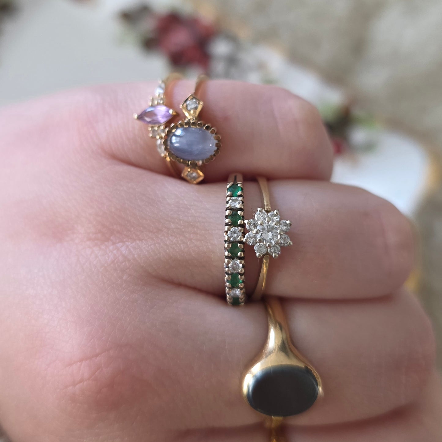 Vintage 18k gouden zegelring hematiet
