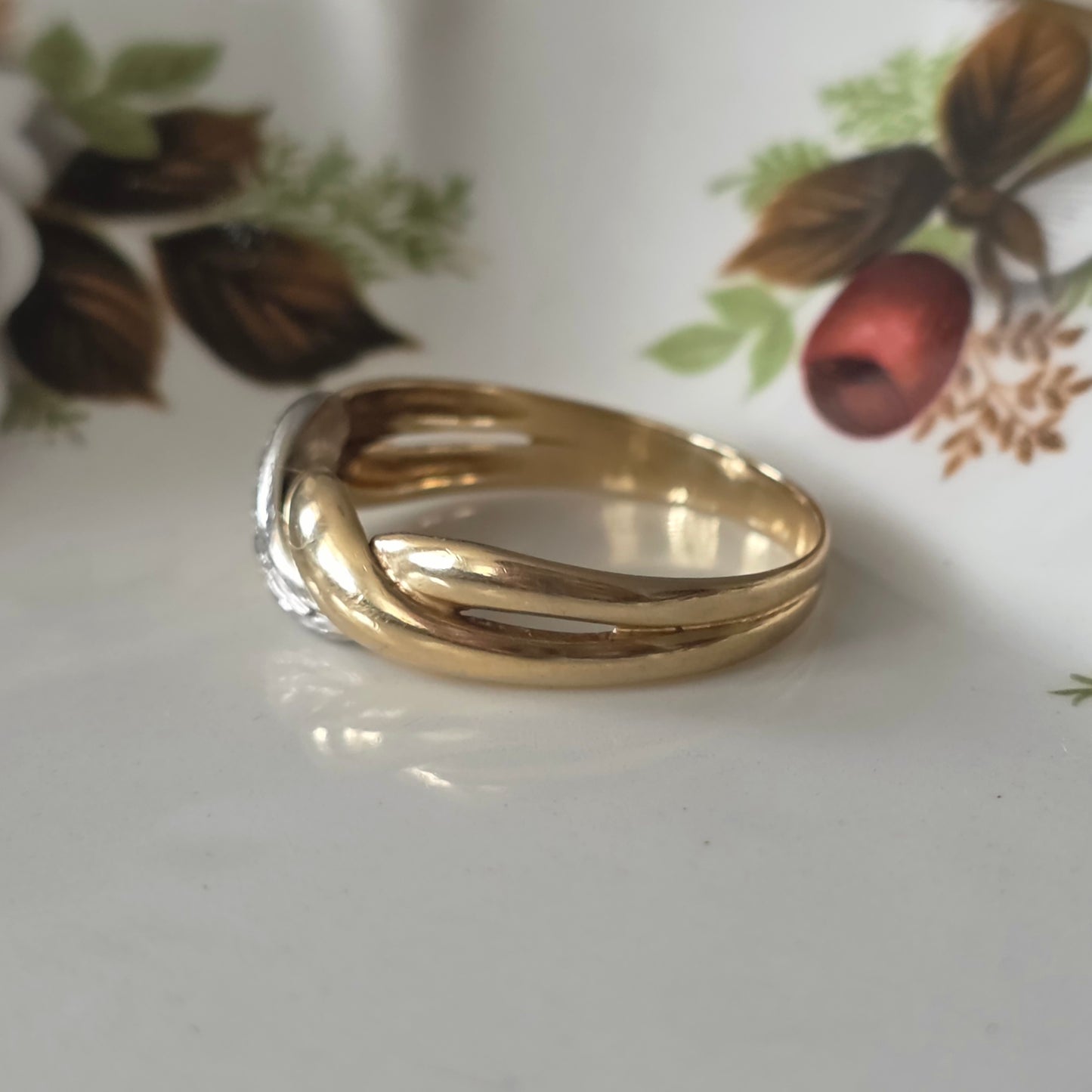 Vintage 14k gold ring diamond braid