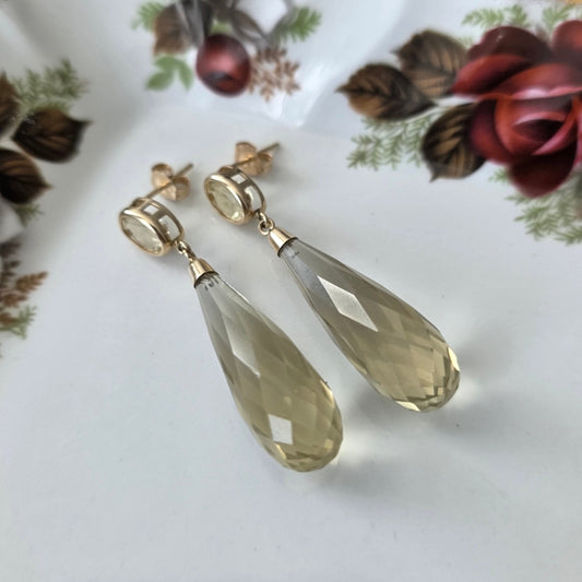 Vintage 14k gouden oorhangers citrien