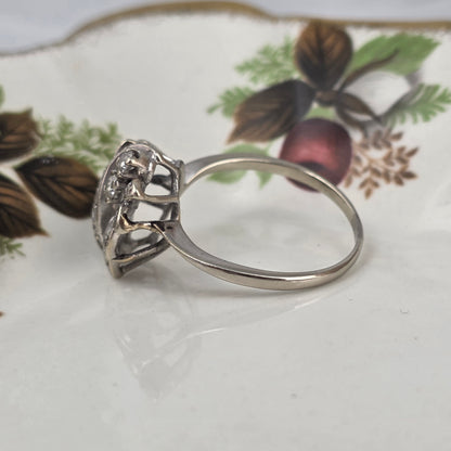 Antieke 14k witgouden ring diamanten bloemen
